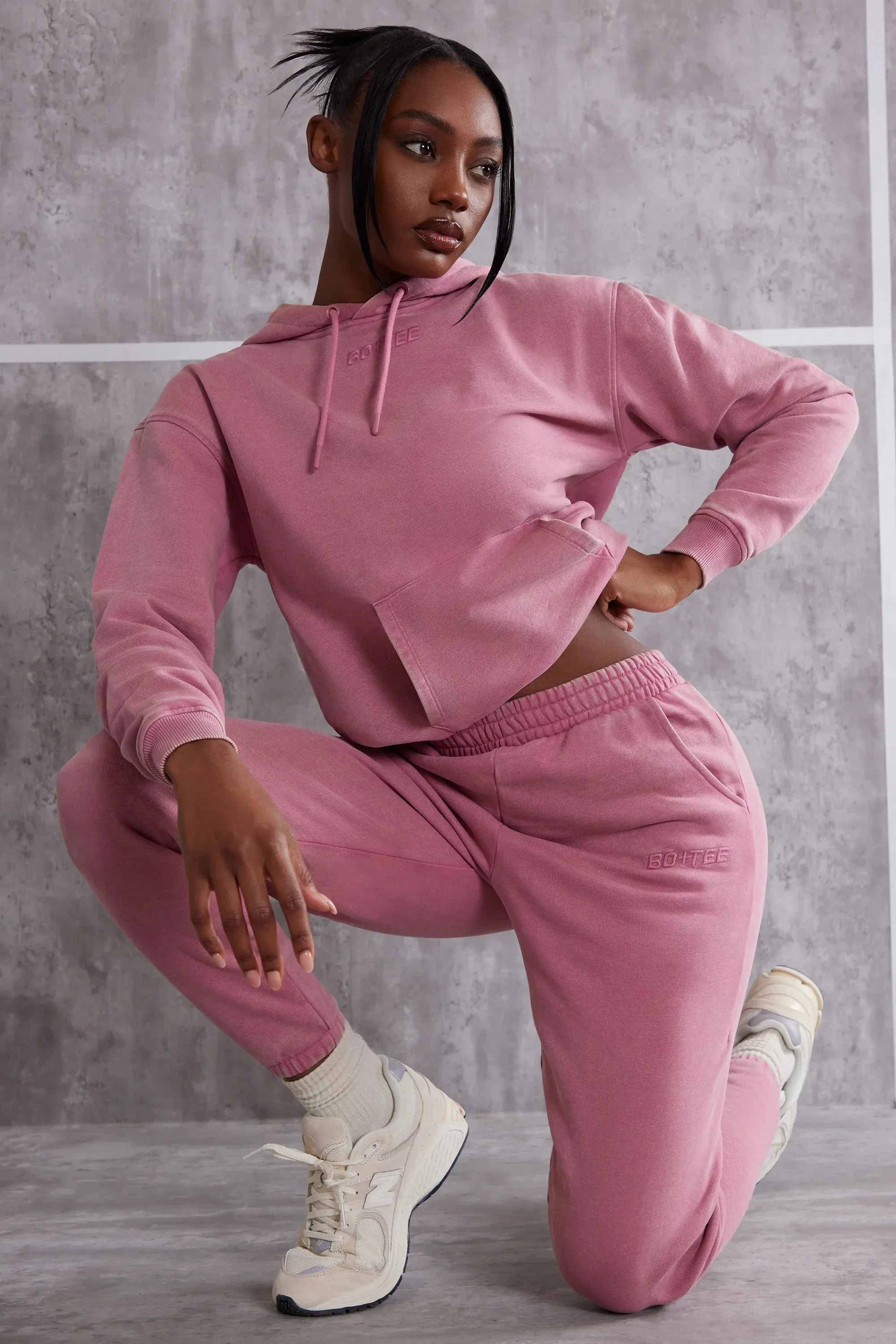 Petite High Waist Cuffed Joggers in Rose