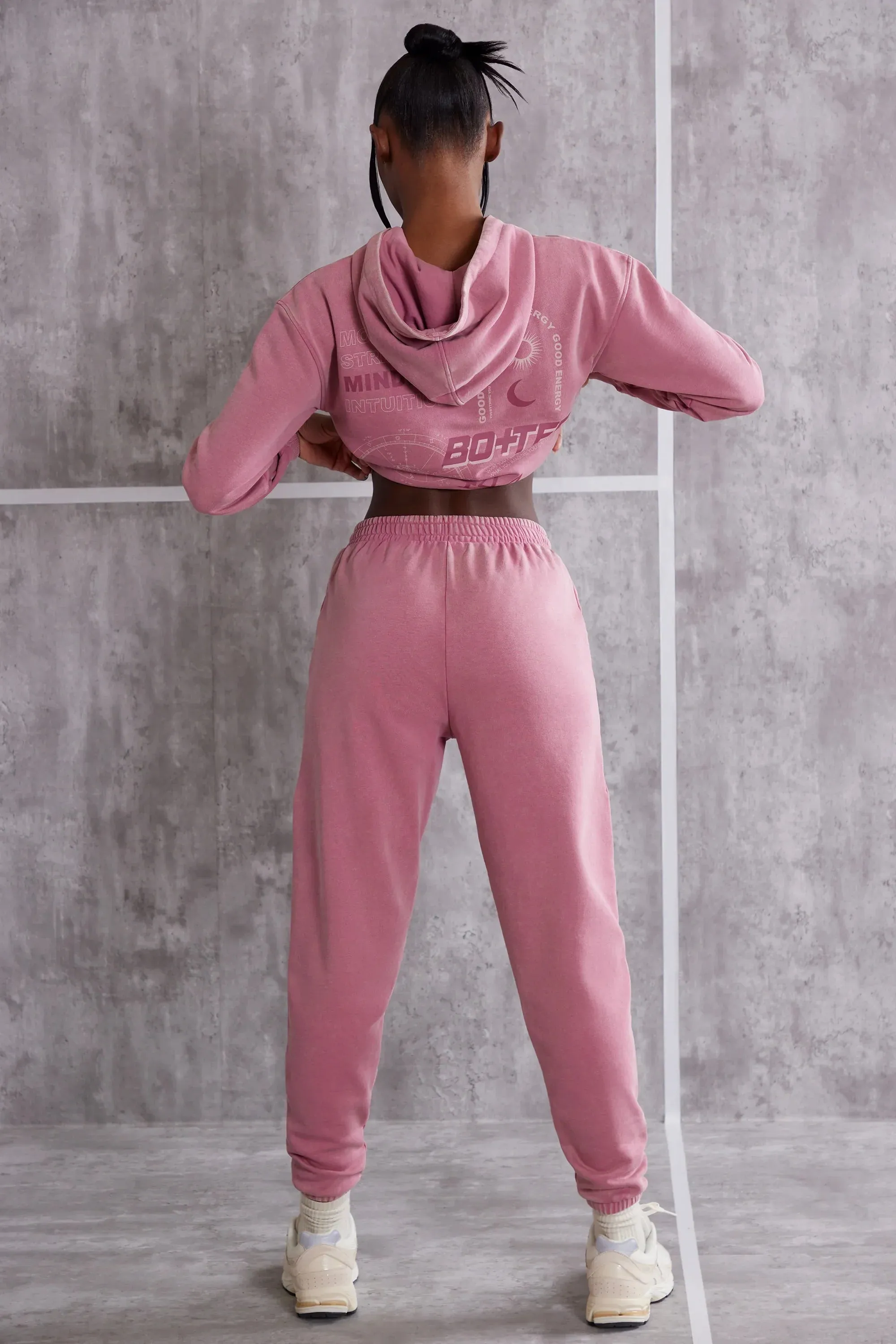 Petite High Waist Cuffed Joggers in Rose