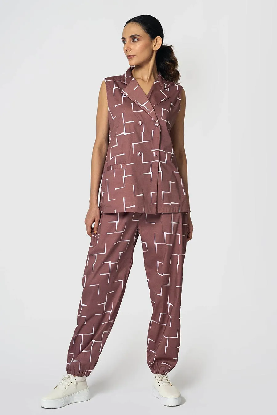 Pink Brick Printed Vest & Joggers Co-Ord Set