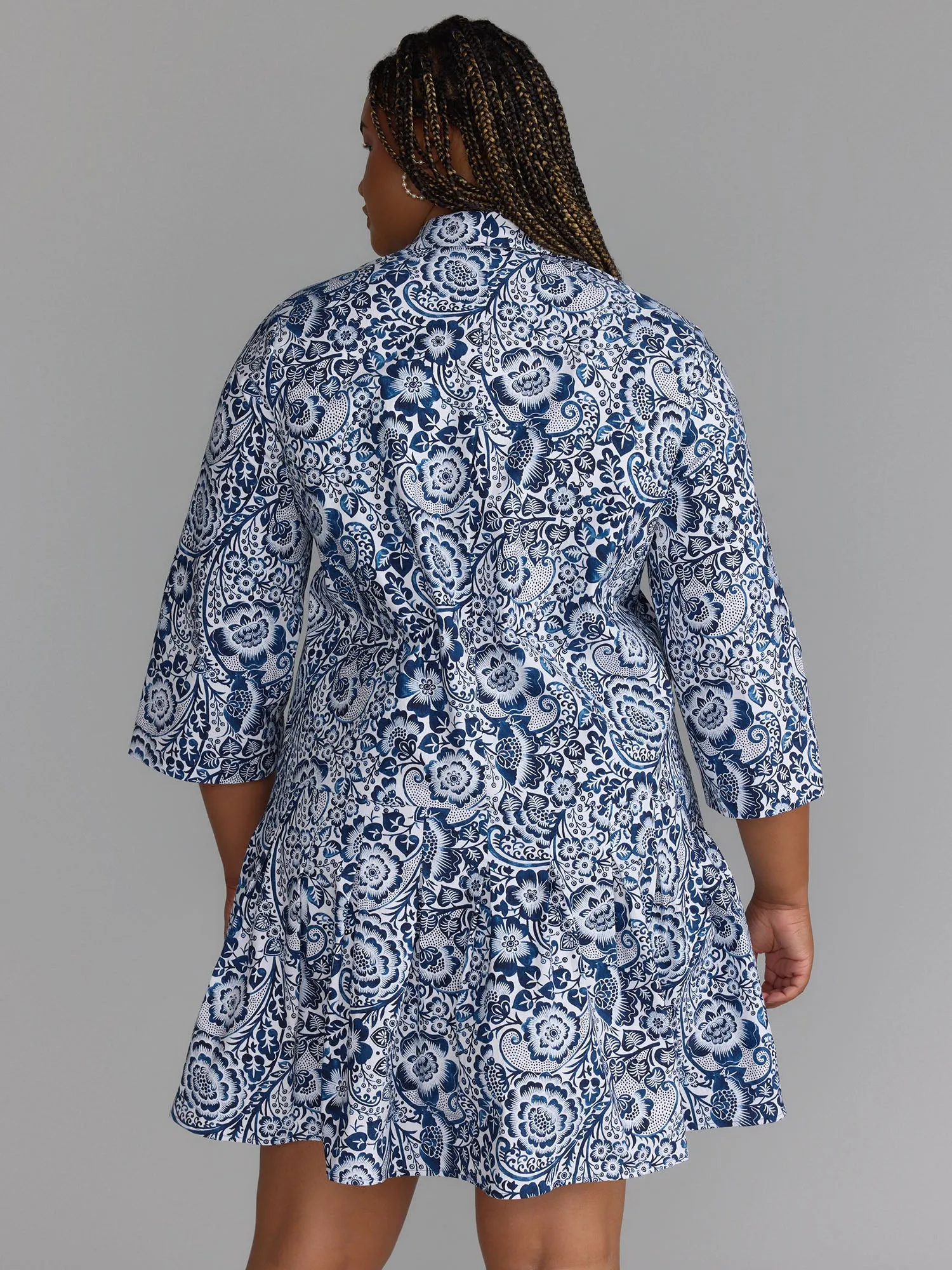 Plus Pleated Drop Waist Paisley Mini Dress