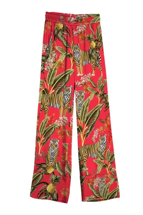 Printed Silk Pants-Red