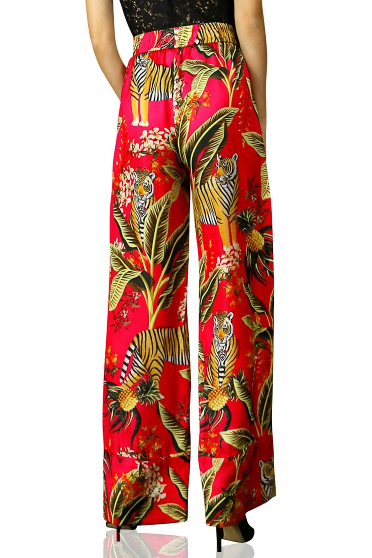 Printed Silk Pants-Red