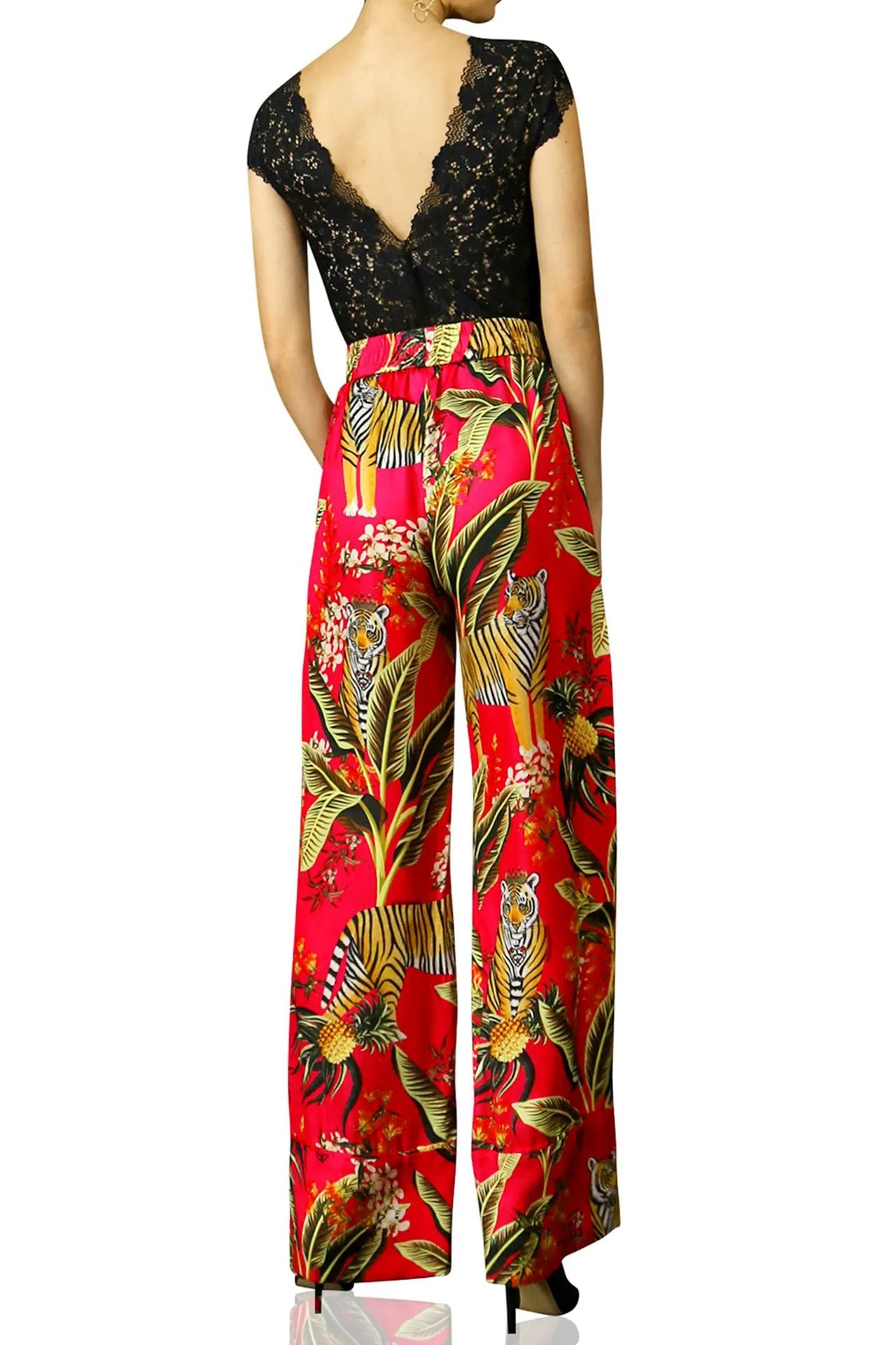 Printed Silk Pants-Red