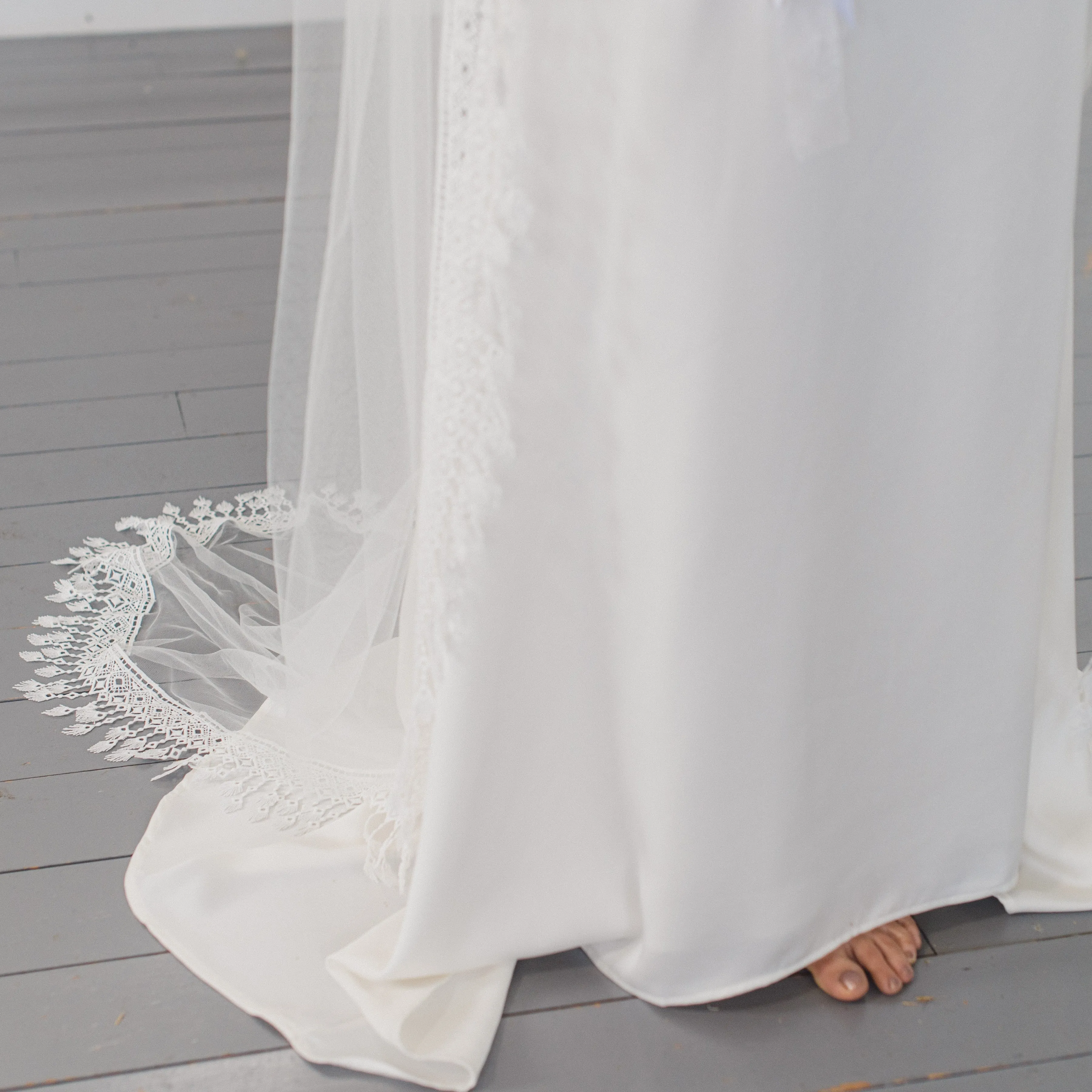 RIVER | Soft draped bridal cape with tassel edge
