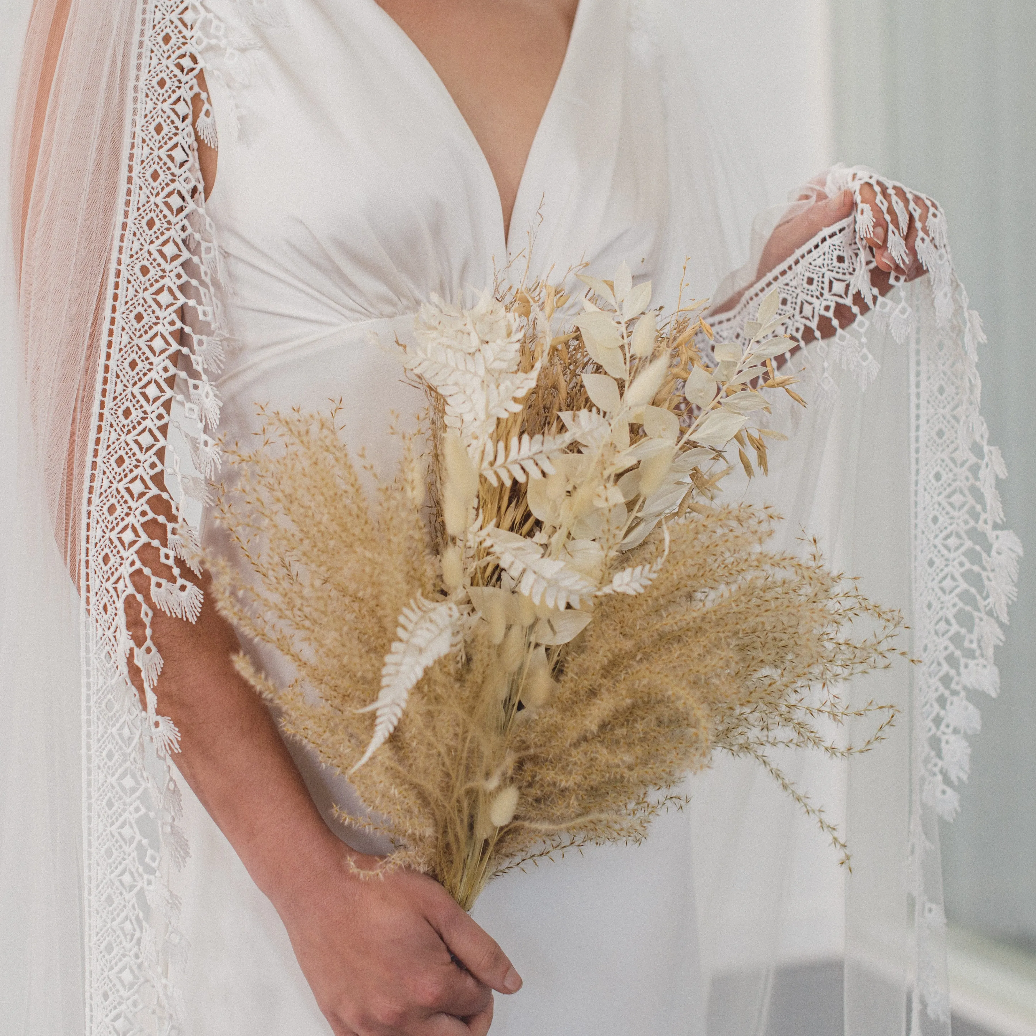 RIVER | Soft draped bridal cape with tassel edge
