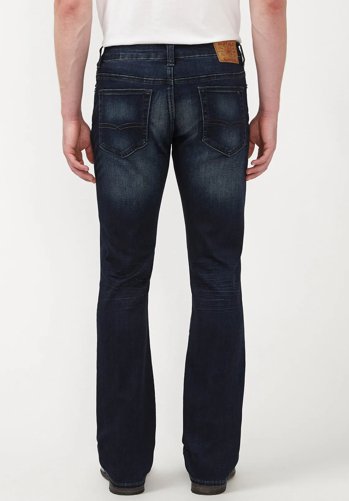 Slim Boot King Men's Jeans in Whiskered and Sanded Dark Blue - BM22675