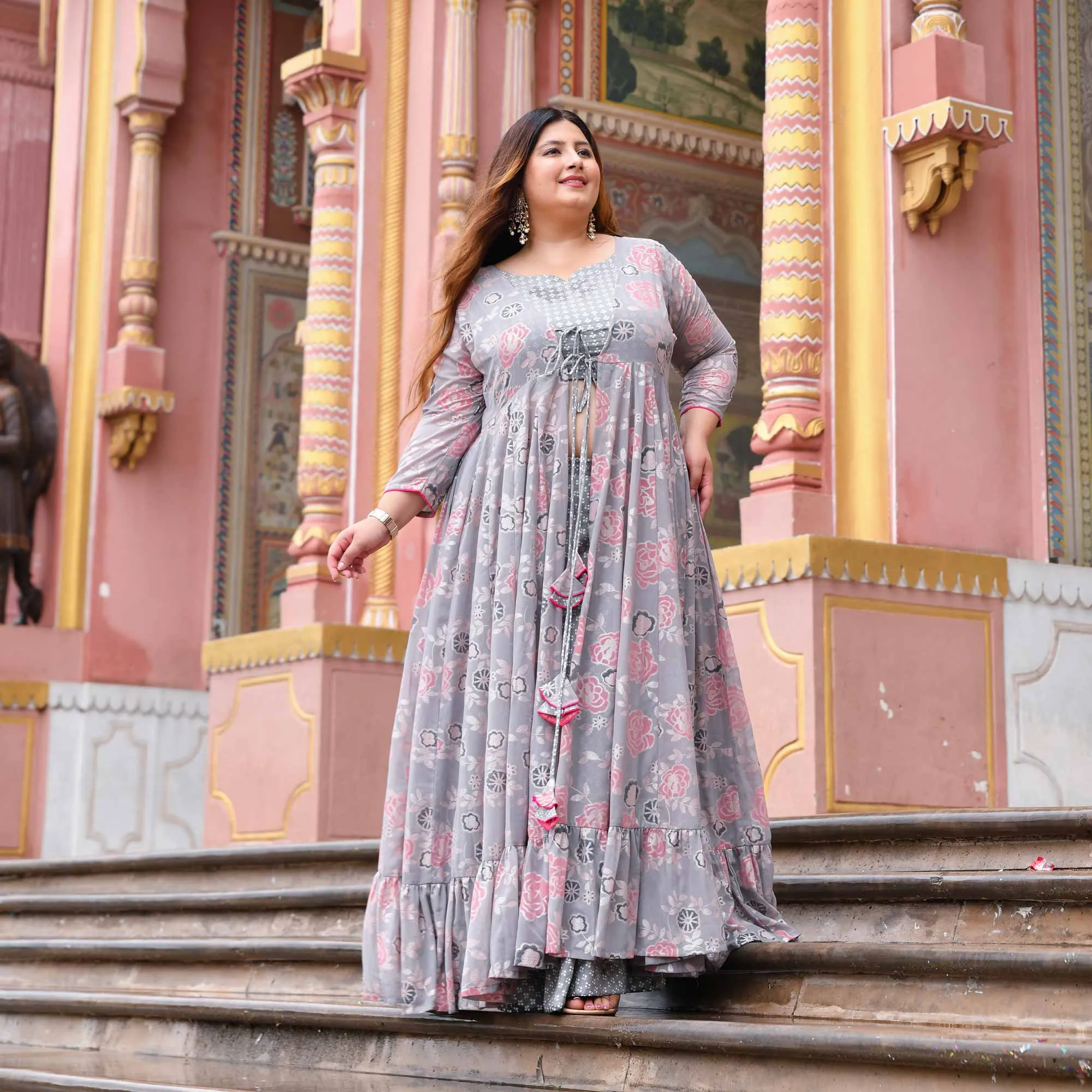 Sterling Silver Floral Georgette Cape Set