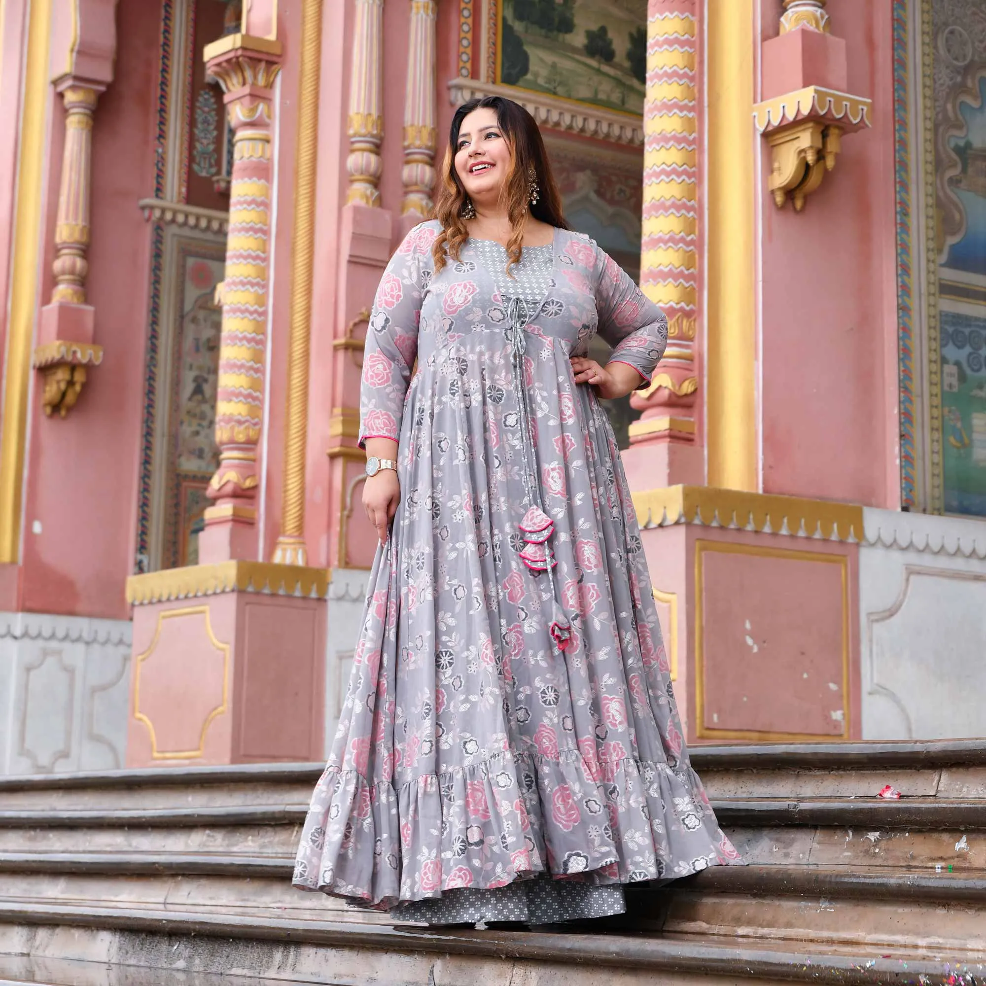 Sterling Silver Floral Georgette Cape Set
