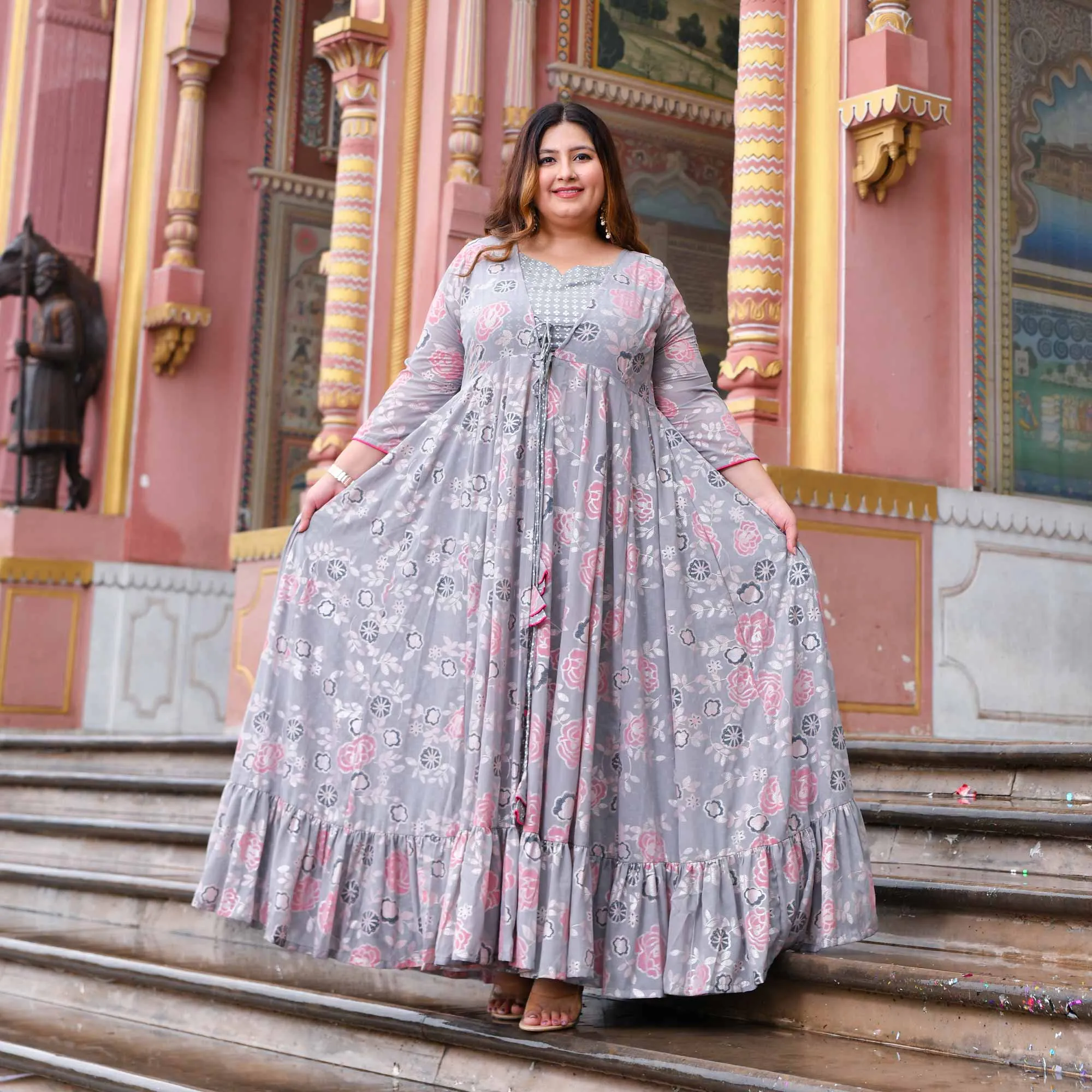 Sterling Silver Floral Georgette Cape Set