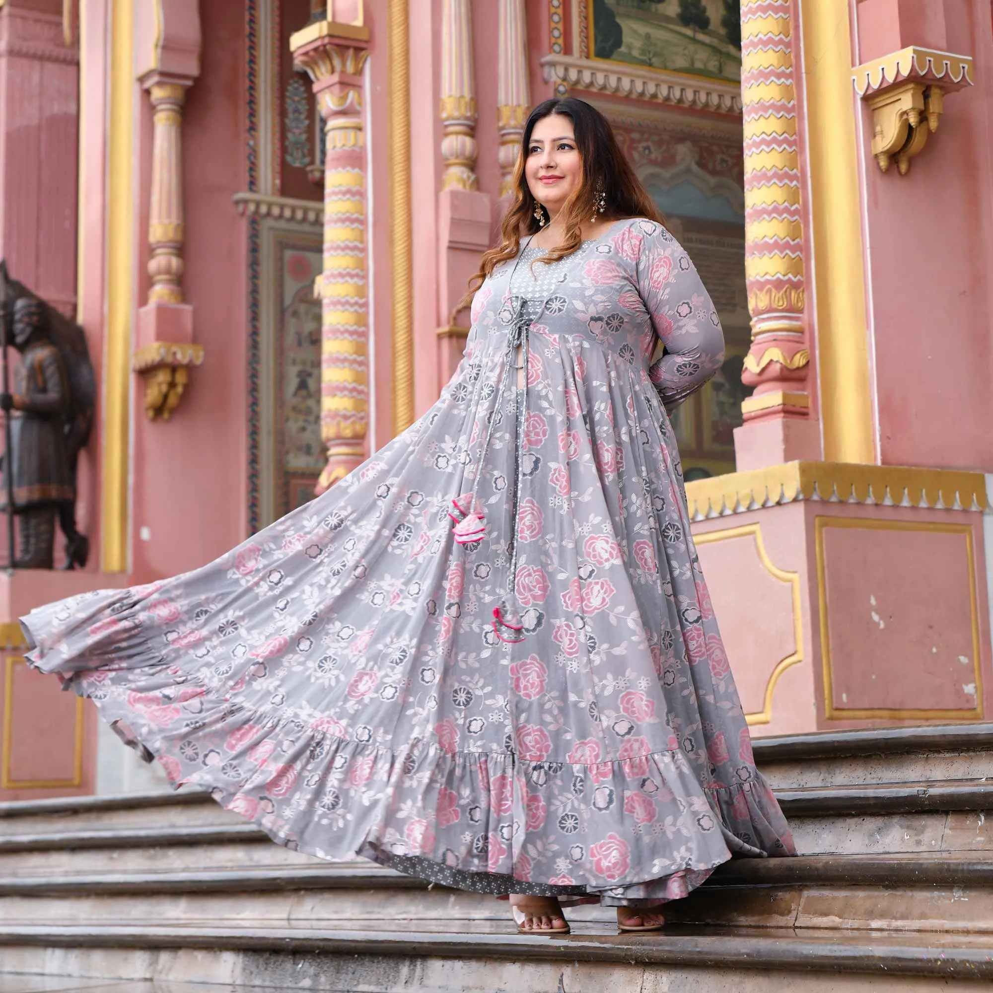 Sterling Silver Floral Georgette Cape Set