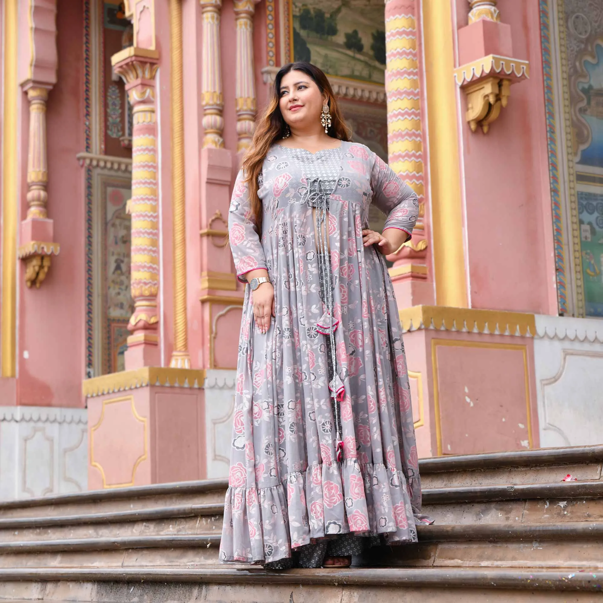 Sterling Silver Floral Georgette Cape Set
