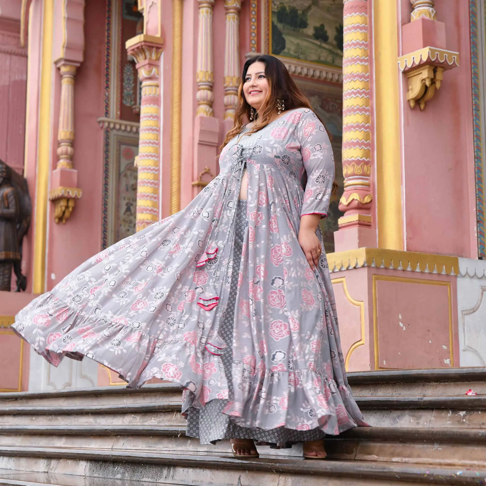 Sterling Silver Floral Georgette Cape Set