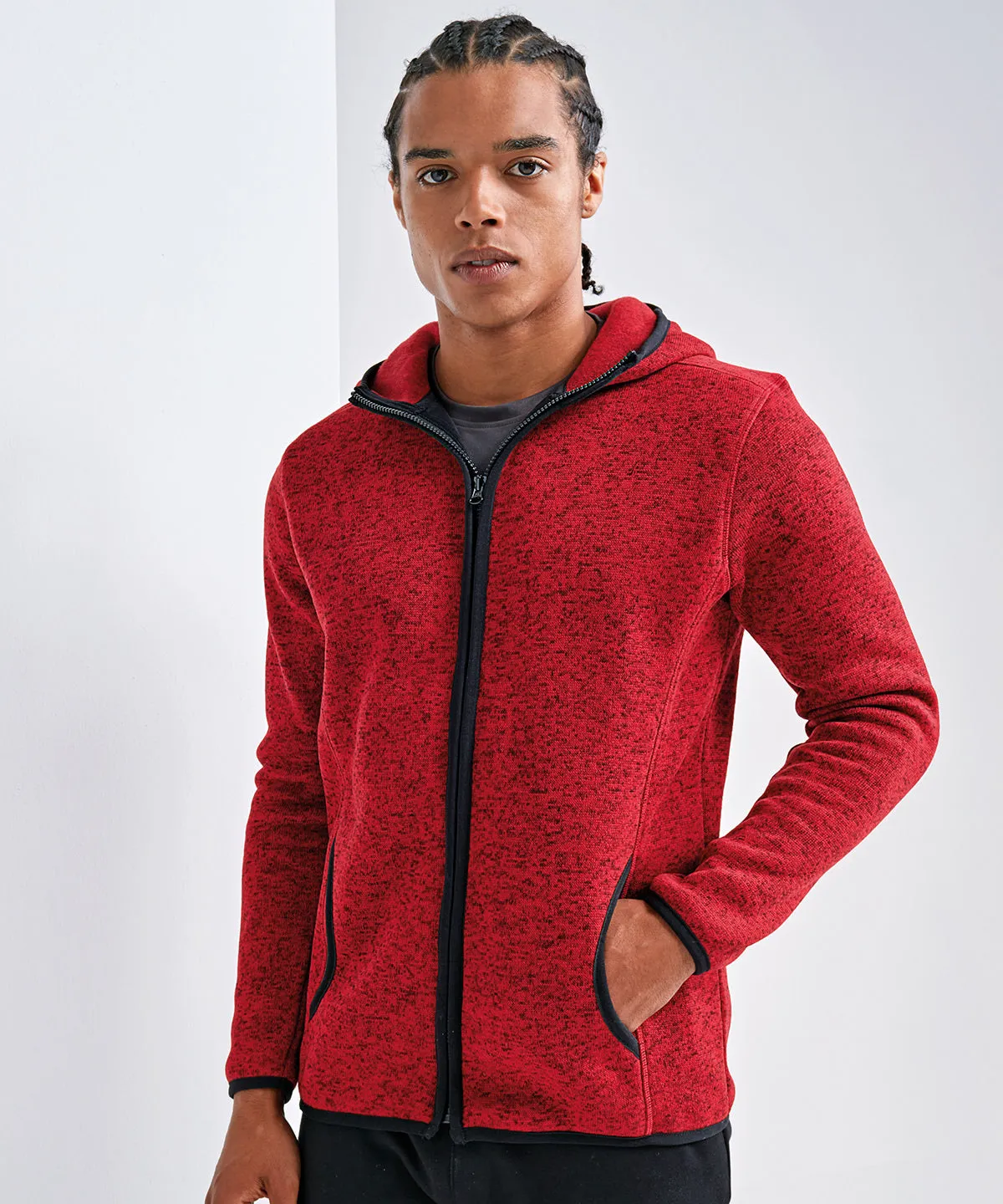 TriDri® Melange knit fleece jacket | Fire Red/Black Fleck