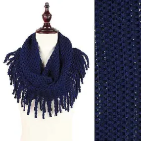 Two Tone Mini Tube Scarf with Fringe