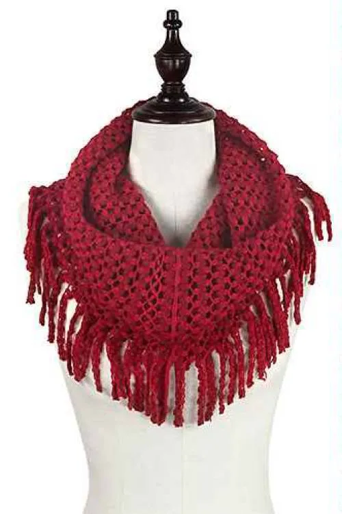 Two Tone Mini Tube Scarf with Fringe