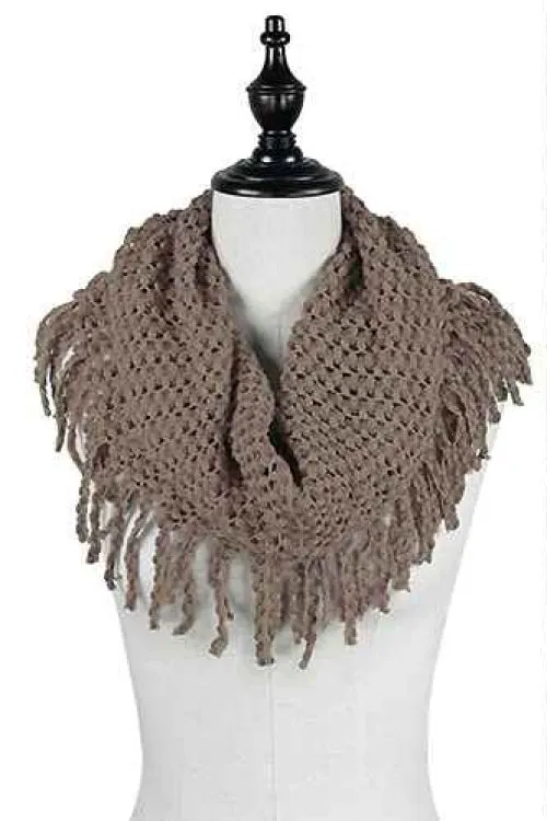 Two Tone Mini Tube Scarf with Fringe