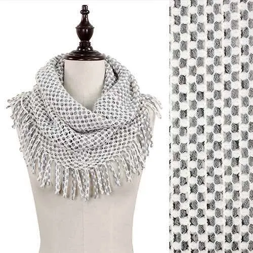 Two Tone Mini Tube Scarf with Fringe
