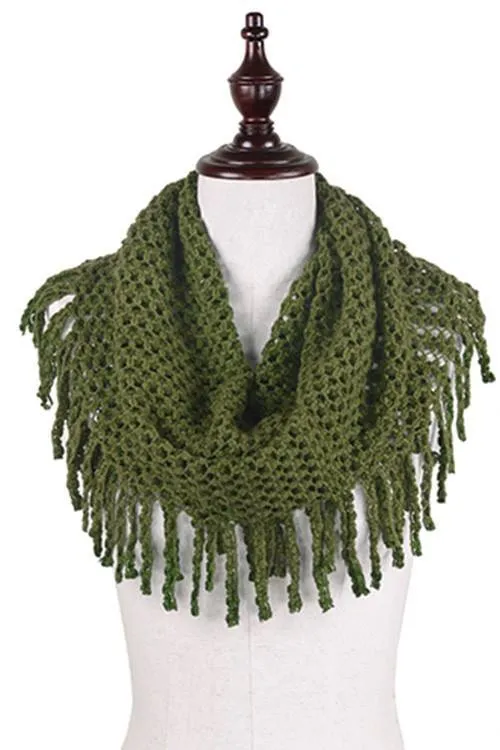Two Tone Mini Tube Scarf with Fringe
