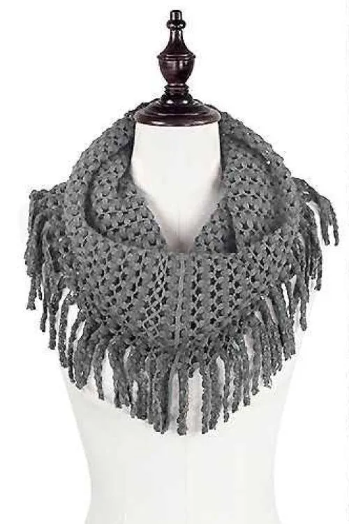 Two Tone Mini Tube Scarf with Fringe