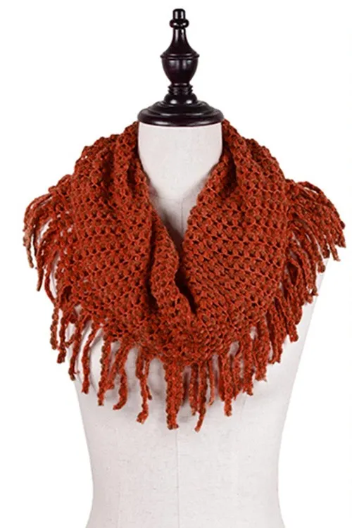 Two Tone Mini Tube Scarf with Fringe