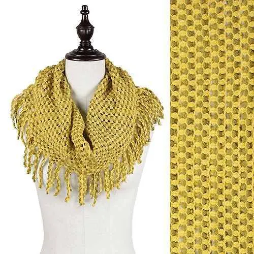 Two Tone Mini Tube Scarf with Fringe