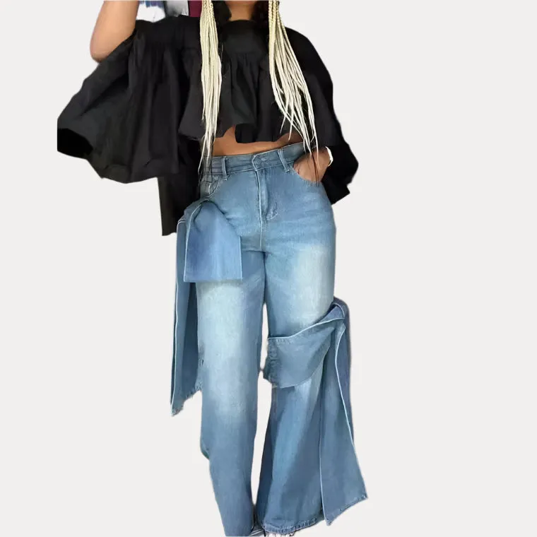 Washed Distressed Bowknot jeans