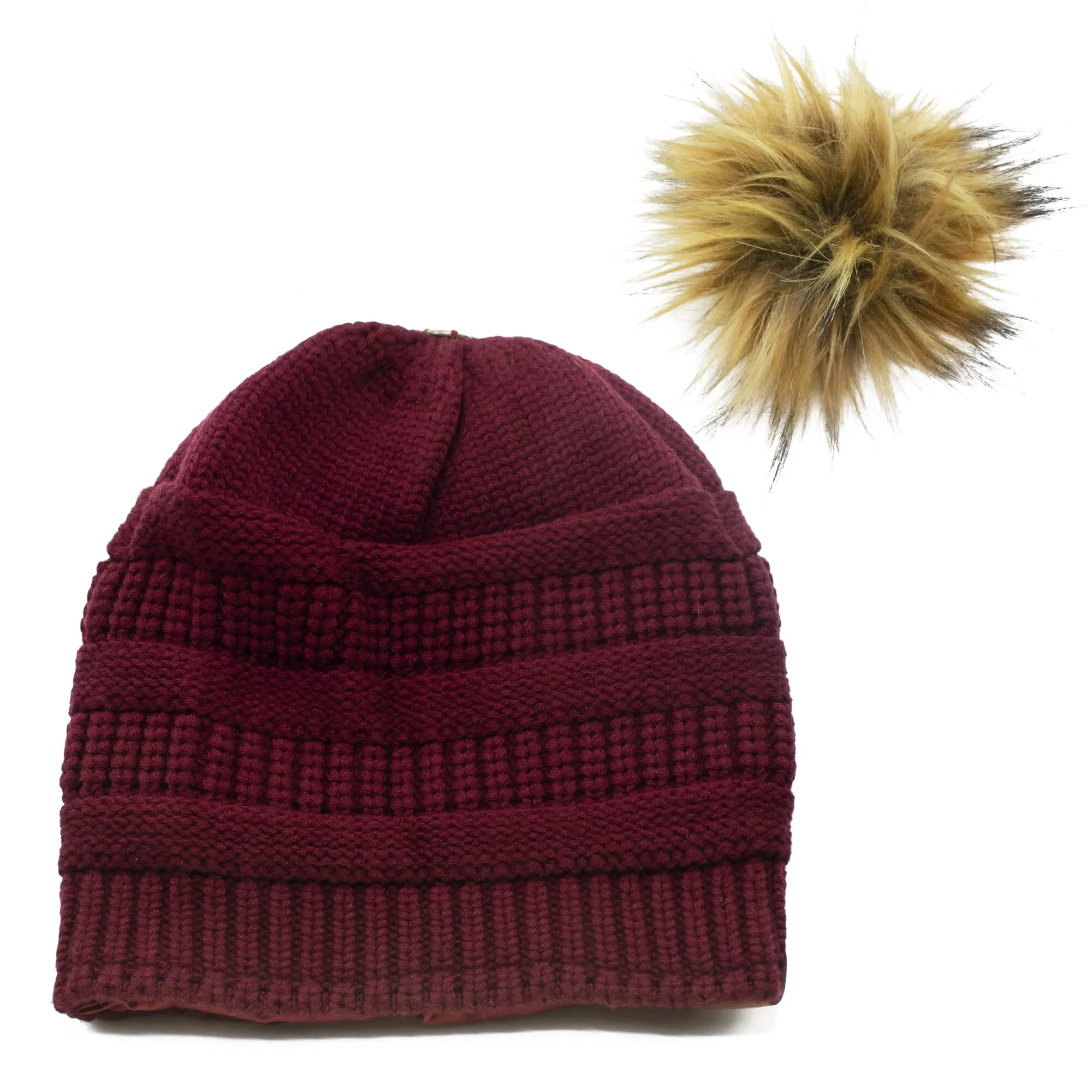 Winter Hat | Satin Lined | Detachable Pom Pom | Burgundy