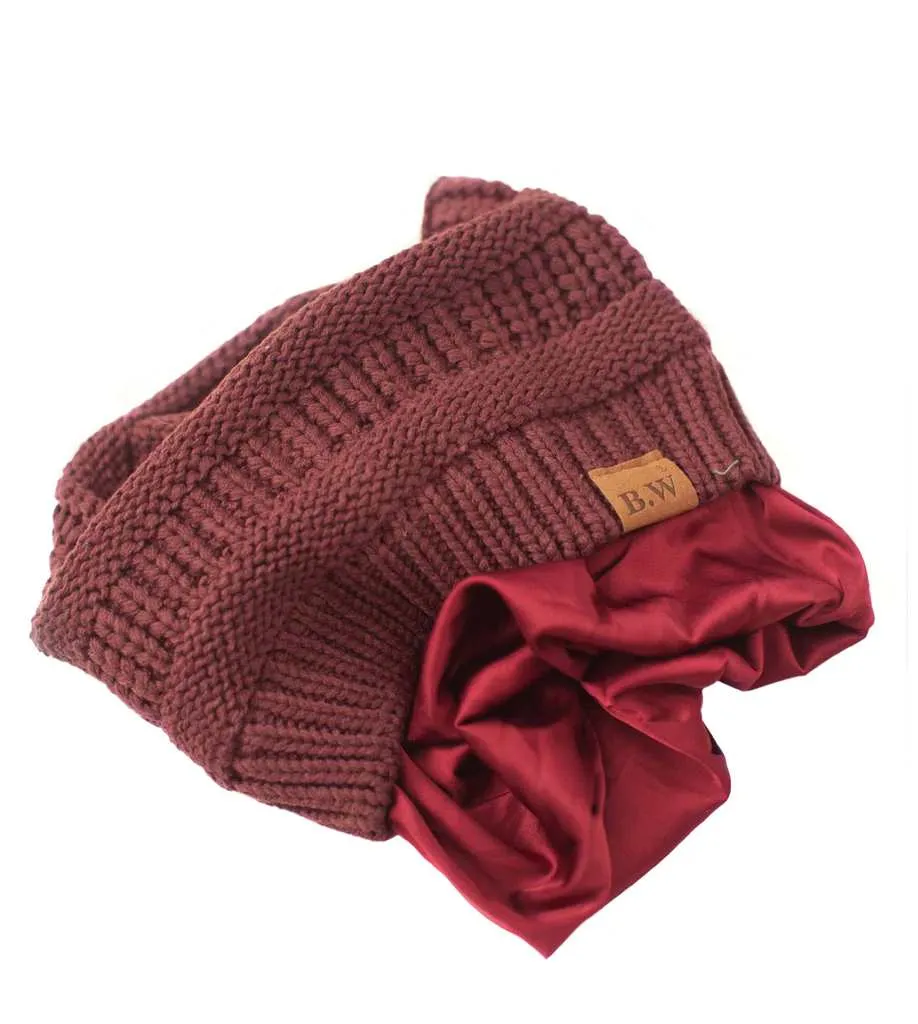 Winter Hat | Satin Lined | Detachable Pom Pom | Burgundy
