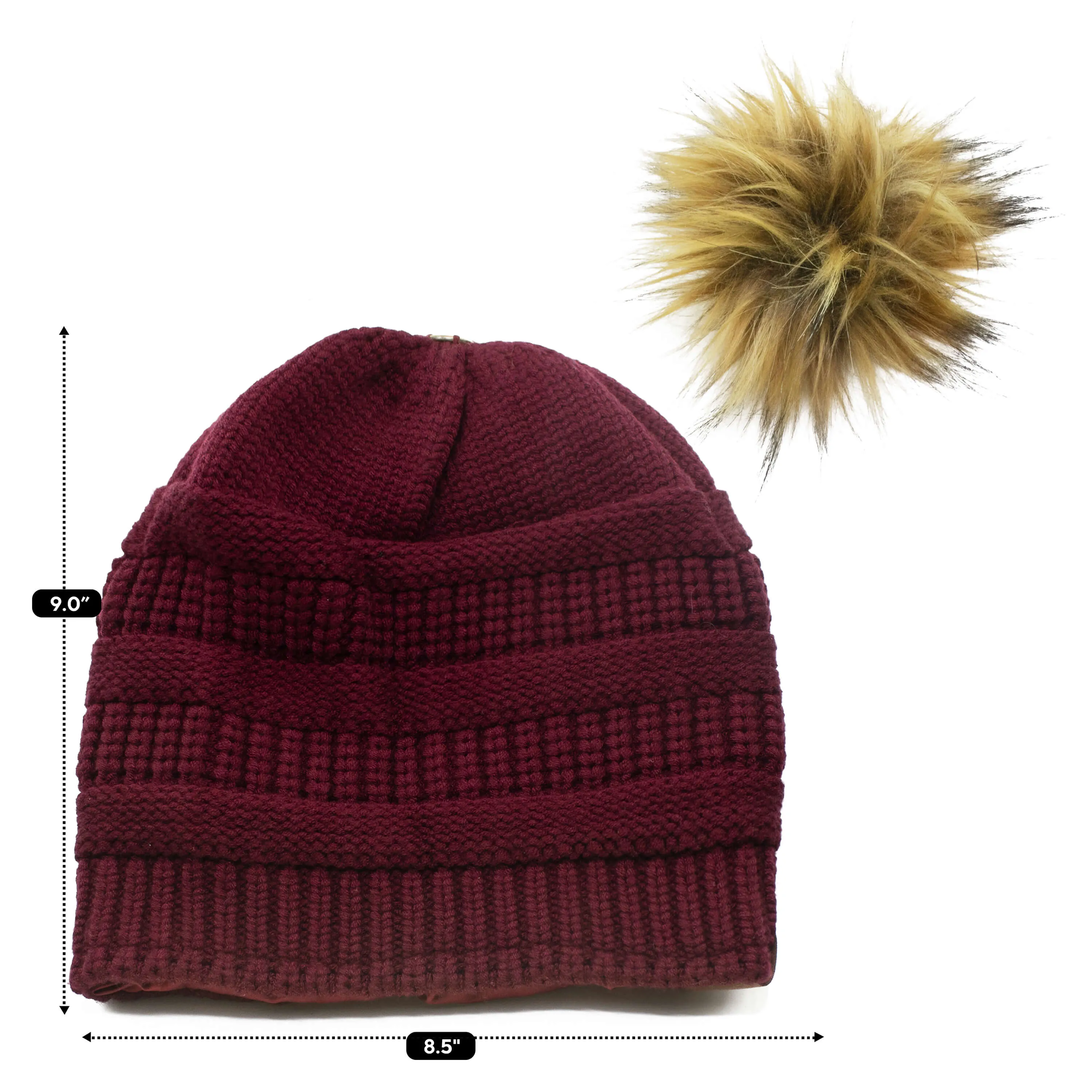 Winter Hat | Satin Lined | Detachable Pom Pom | Burgundy