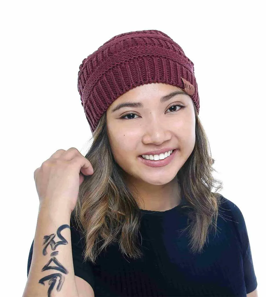 Winter Hat | Satin Lined | Detachable Pom Pom | Burgundy