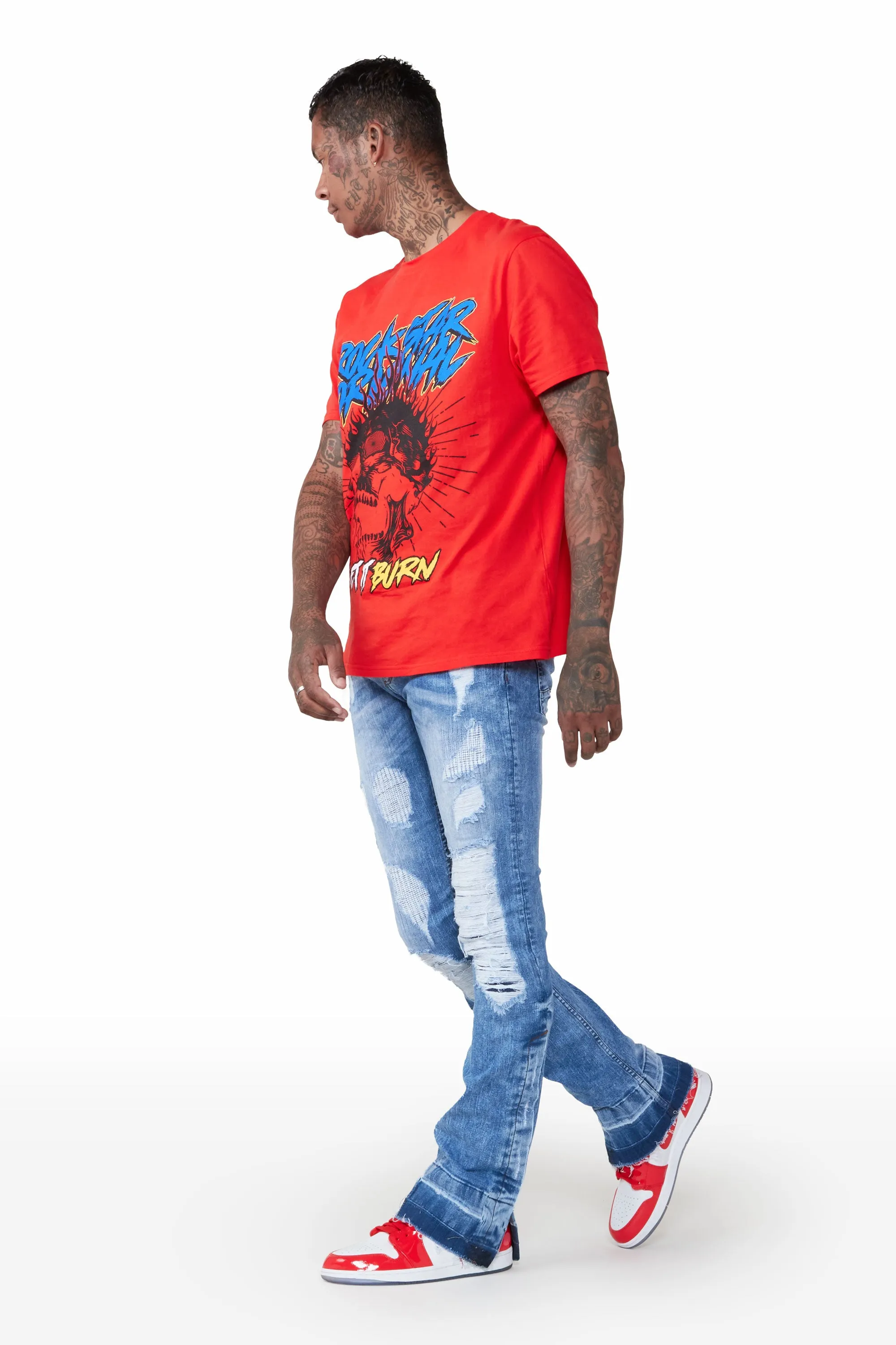 Zaul Blue Stacked Flare Jean