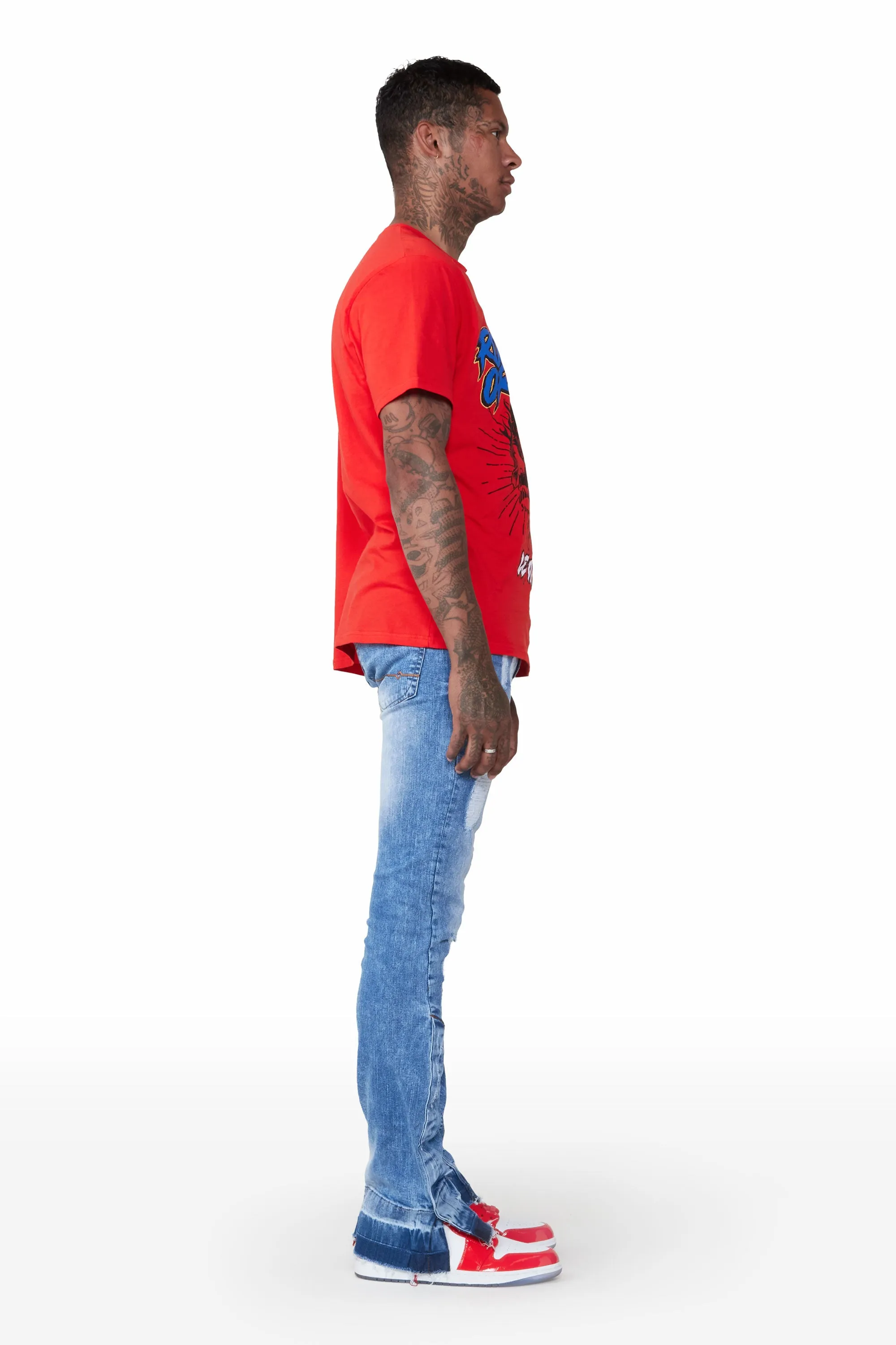 Zaul Blue Stacked Flare Jean