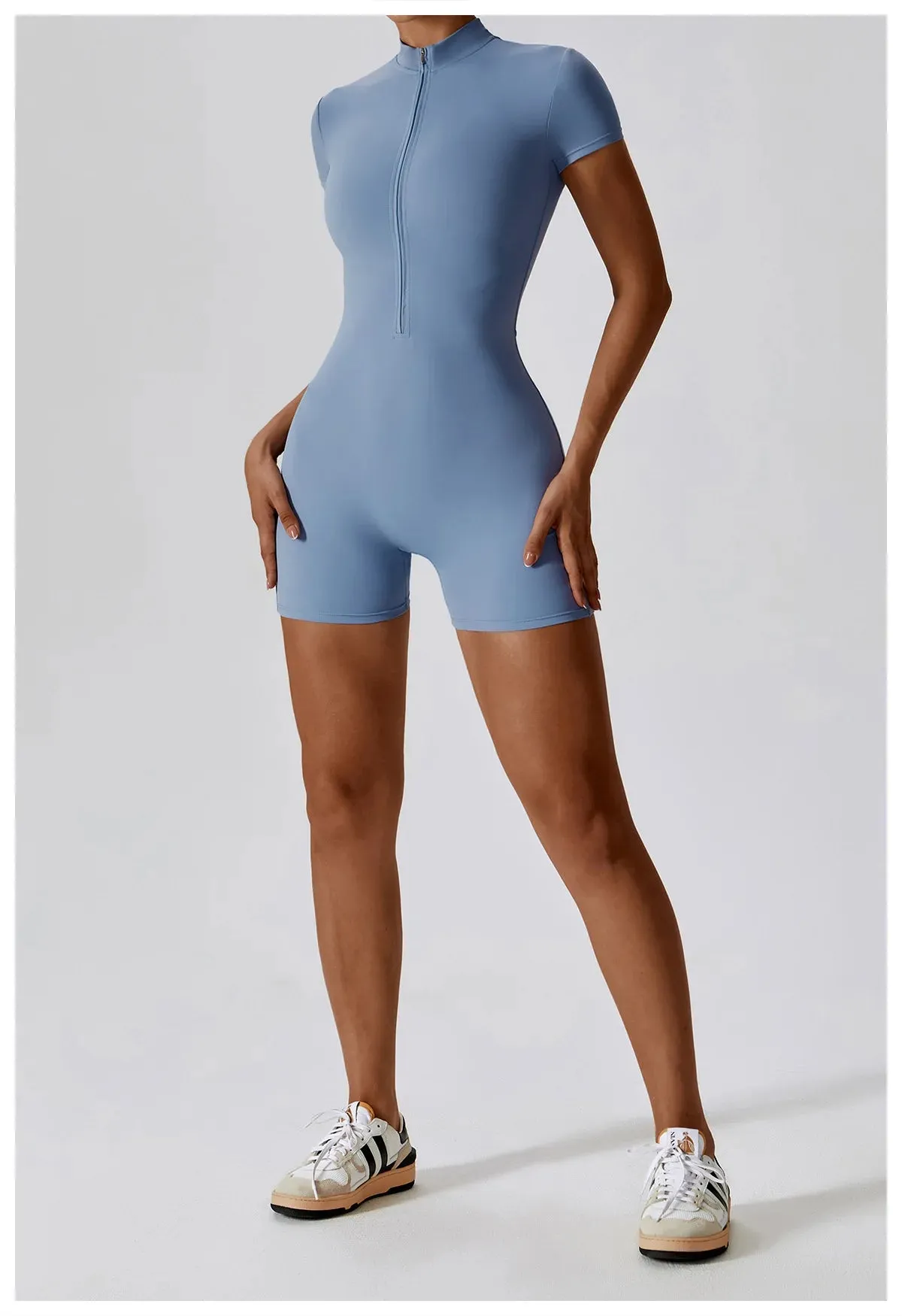 Zipper Short Sleeve Yoga gym workout Bodysuit