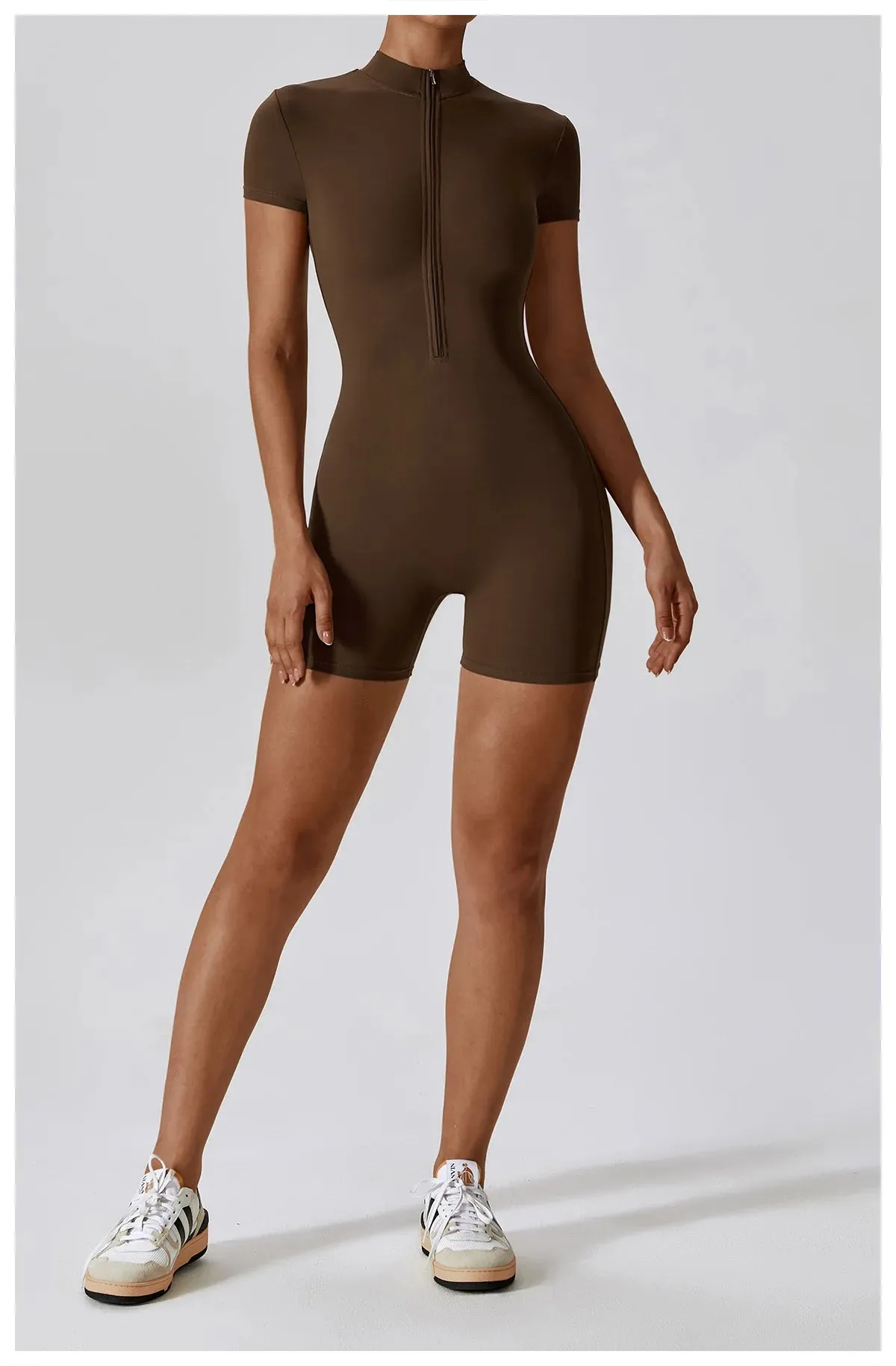 Zipper Short Sleeve Yoga gym workout Bodysuit