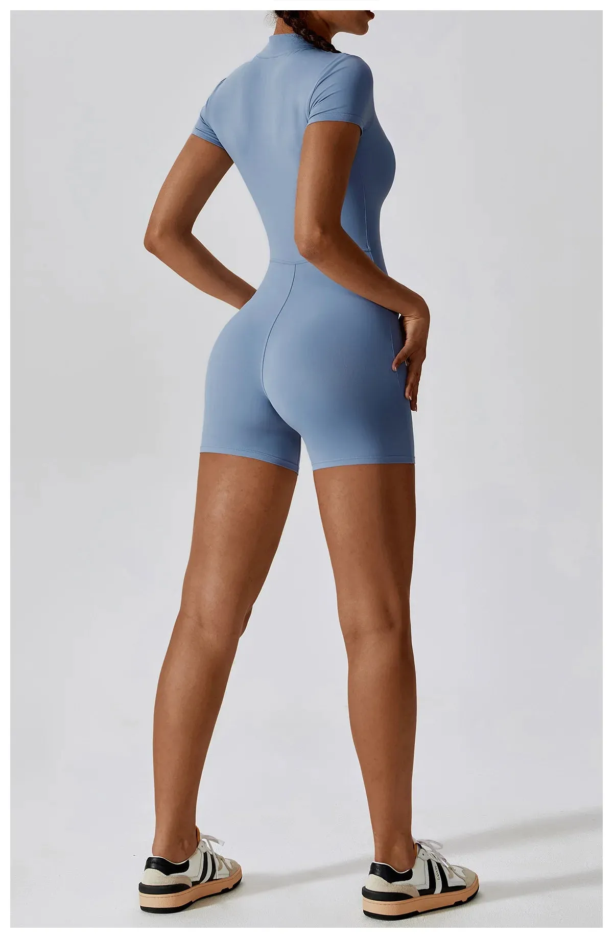 Zipper Short Sleeve Yoga gym workout Bodysuit