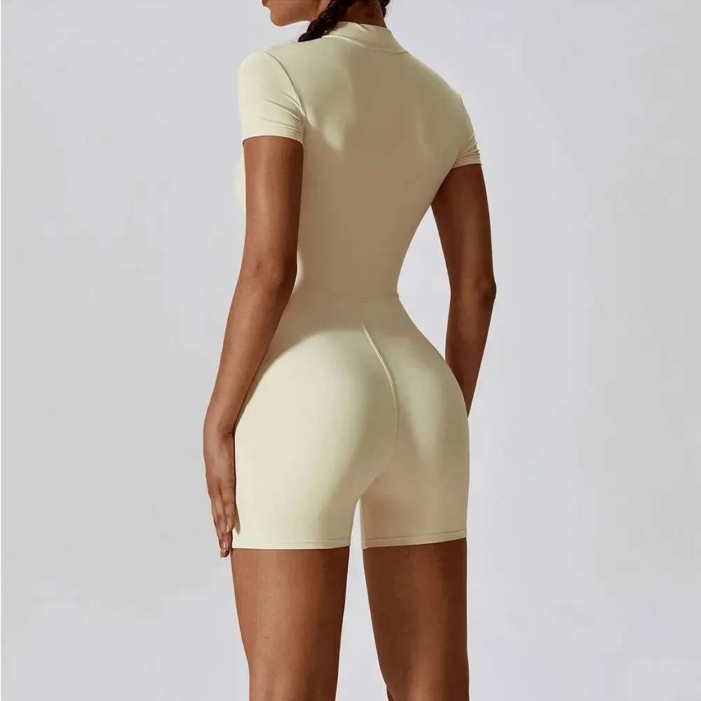 Zipper Short Sleeve Yoga gym workout Bodysuit